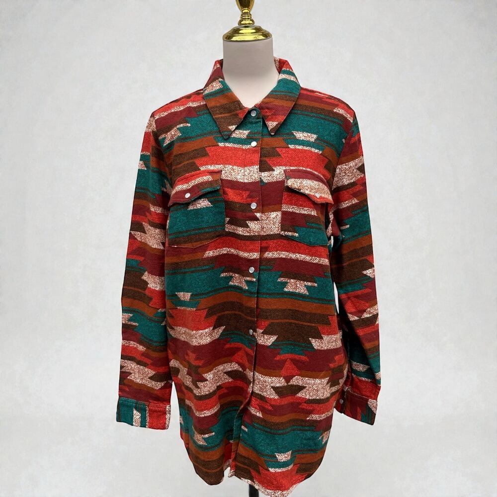 Canyon Retreat QVC Shirt Jacket Lg Aztec Southwestern Pearl Snap Utility Western